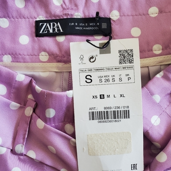 New Zara Polka Dot High Waist Flowy Satin Belted Paperbag Lilac Shorts NWT Small - Picture 10 of 13